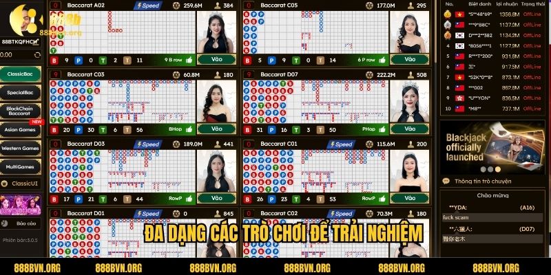 Đa dạng các trò chơi để trải nghiệm